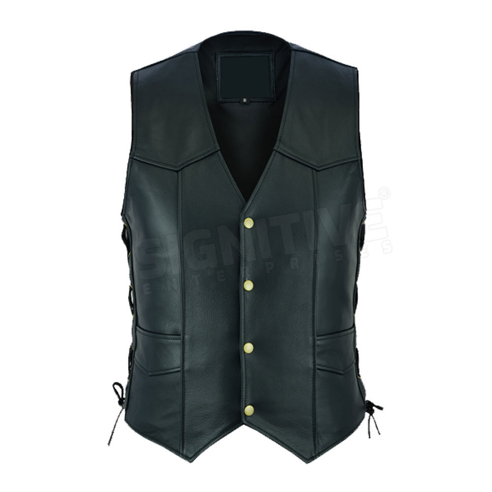 Hot Sale High Quality Men Biker Leather Vest Motorcycle Clothing Leather Motor Bike Vest For Sale