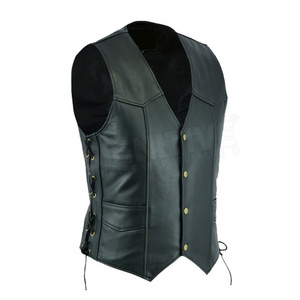 Hot Sale High Quality Men Biker Leather Vest Motorcycle Clothing Leather Motor Bike Vest For Sale