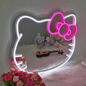 2024 Custom hello Kitty light Neon Sign with Mirror Neon sign Acrylic Decorative Cartoon design Light Indoor Led Lights