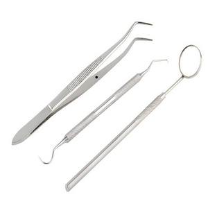 Dentist 3 in 1 Oral Care Tools Dental Pick Tweezers set stainless steel Oral Hygiene Kit Oral examination for sale