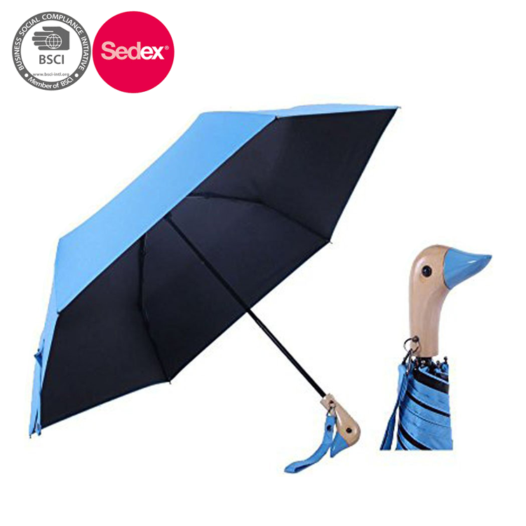 Custom 3 fold wooden duck head umbrella