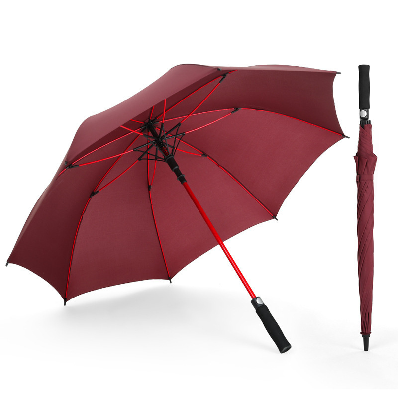 OEM Luxury Automatic Colored Frame Golf Umbrella Red Color Frame And Shaft Golf Umbrella