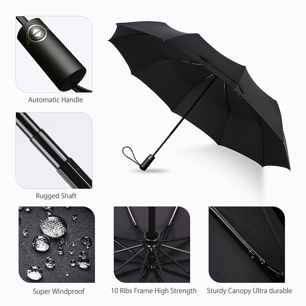 Upgraded Gift Leather Cover Windproof Automatic Folding Umbrella