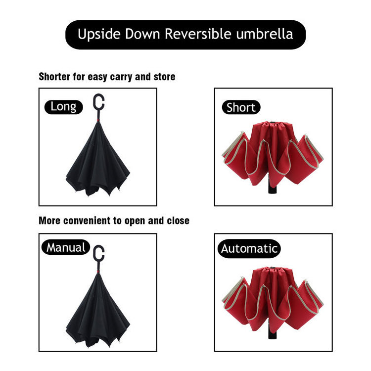 Automatic foldable folding reverse umbrellas with custom logo printing