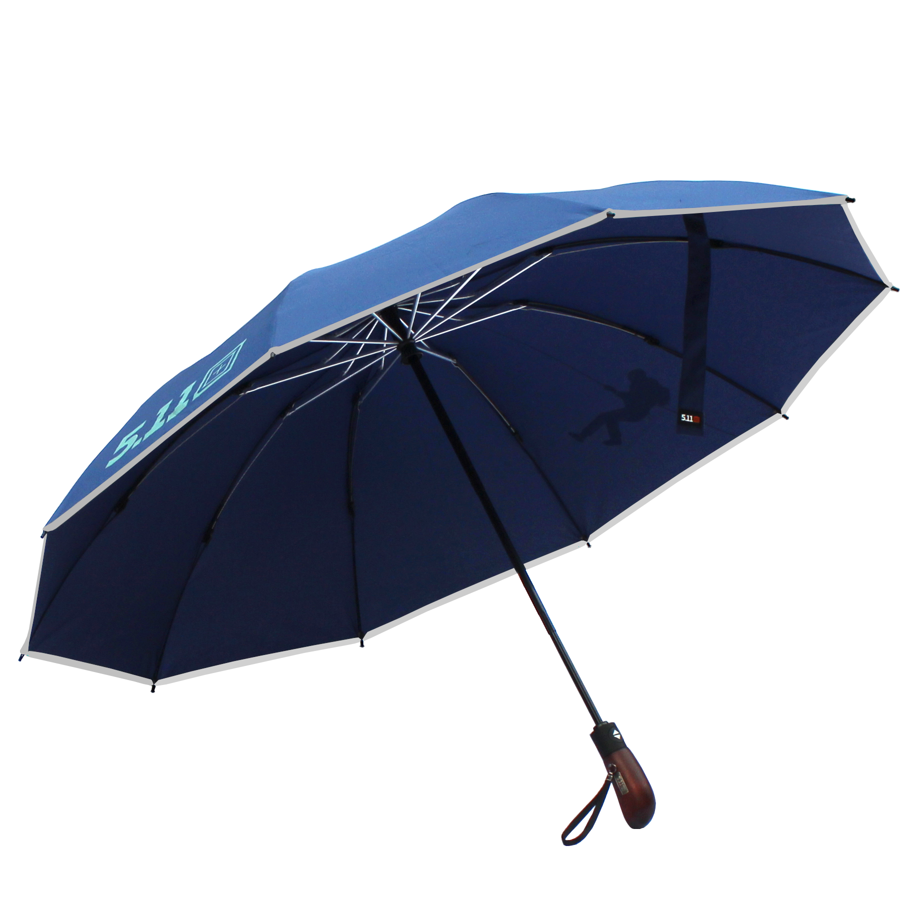 New arrival 5.11 brand  25 inches 10 ribs wooden handle automatic reverse fold umbrella with reflective edge