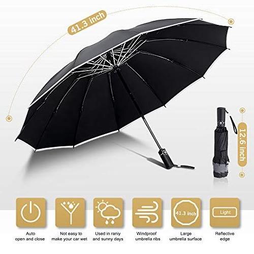 210T Pongee Fabric Compact Windproof Travel Automatic Logo Customize Reverse Folding Umbrella with Reflective Strip Edge