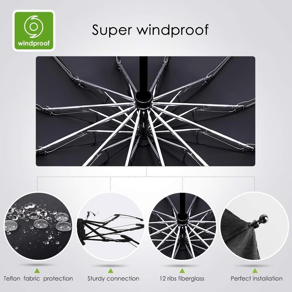 210T Pongee Fabric Compact Windproof Travel Automatic Logo Customize Reverse Folding Umbrella with Reflective Strip Edge