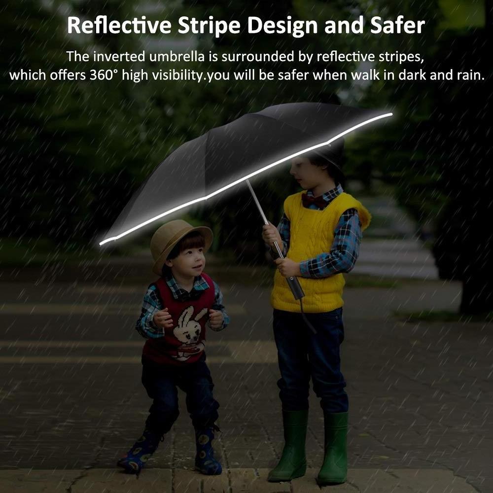 210T Pongee Fabric Compact Windproof Travel Automatic Logo Customize Reverse Folding Umbrella with Reflective Strip Edge