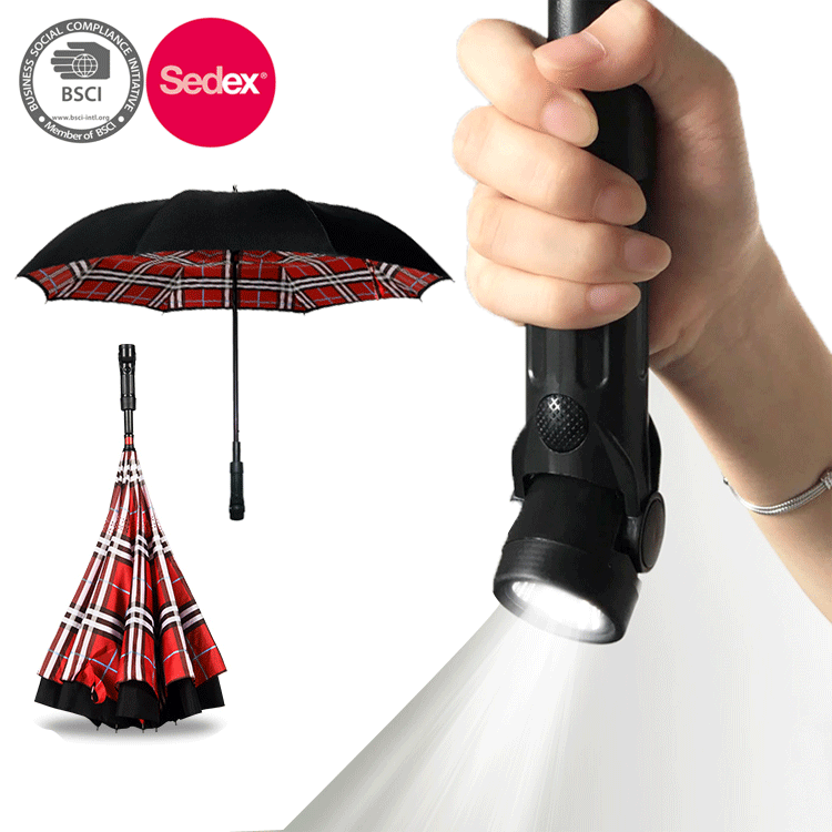 Strong waterproof reverse straight umbrella with LED light