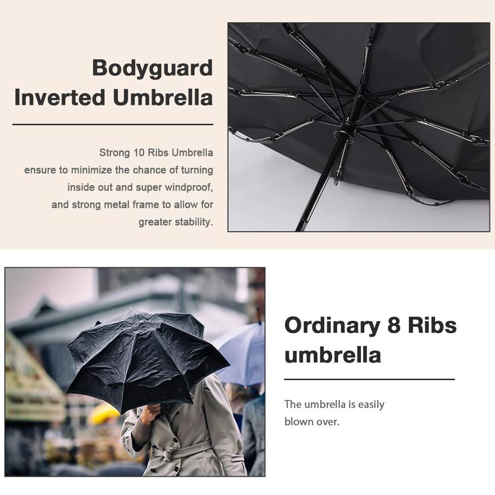 Bodyguard Inverted Windproof Umbrella 10 Ribs Automatic Travel Umbrella Portable Tiny Reverse Umbrella