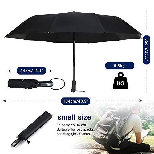 Windproof Travel Umbrella Compact Easy Open Close Folding Clear Umbrella  with 10 Strong Ribs  for Sun Rain and Backpack