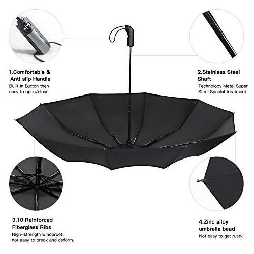 Windproof Travel Umbrella Compact Easy Open Close Folding Clear Umbrella  with 10 Strong Ribs  for Sun Rain and Backpack