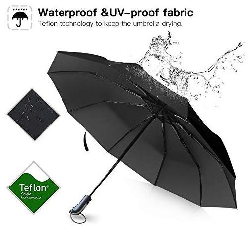 Windproof Travel Umbrella Compact Easy Open Close Folding Clear Umbrella  with 10 Strong Ribs  for Sun Rain and Backpack