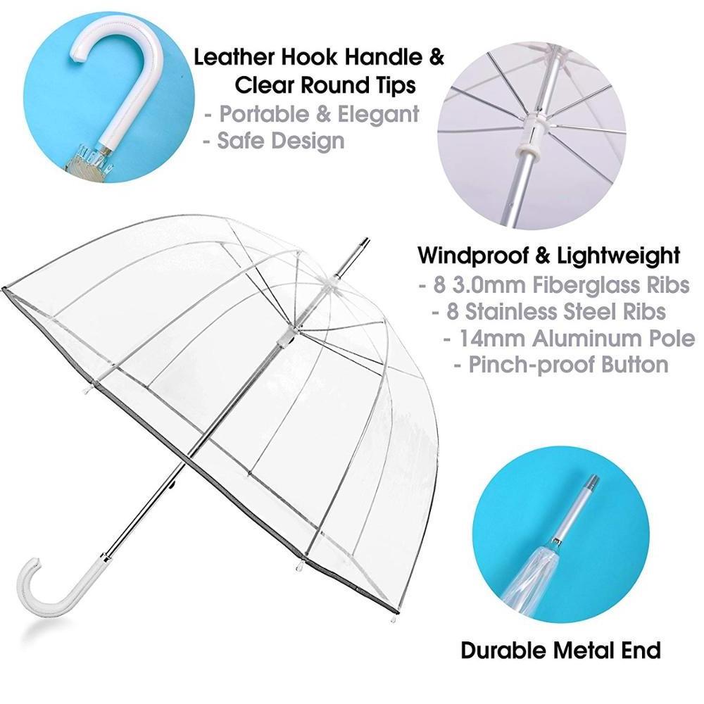 Bubble Clear Transparent Umbrella for Weddings, Bulk Large Adult Windproof Dome Rain Umbrella