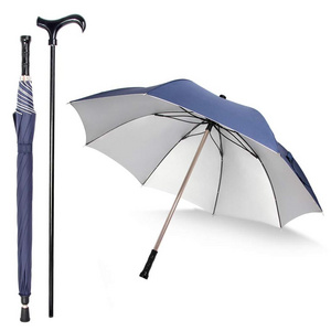 2-in-1 Separable Walking Stick Rain Umbrella Windproof UV Protection Cane Umbrella for Old People