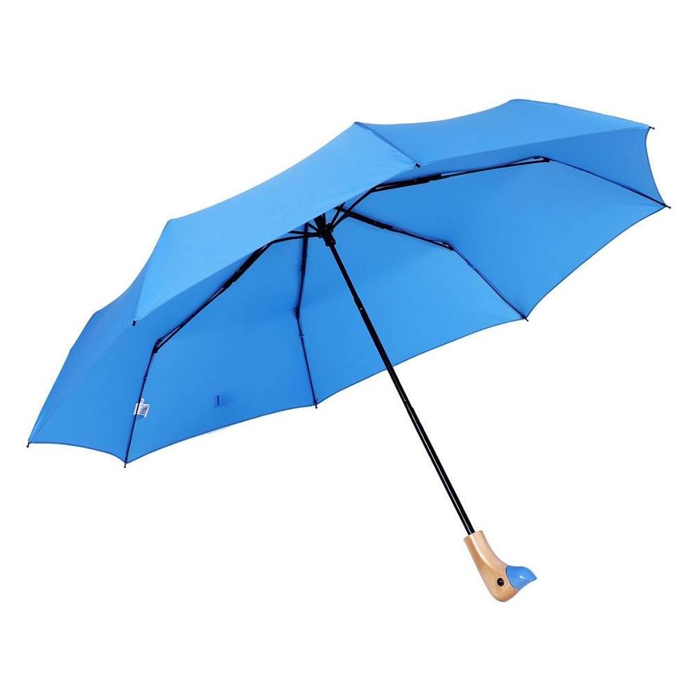 New Fashion Duck Head Wooden Handle Umbrella Compact Folding Travel Umbrella