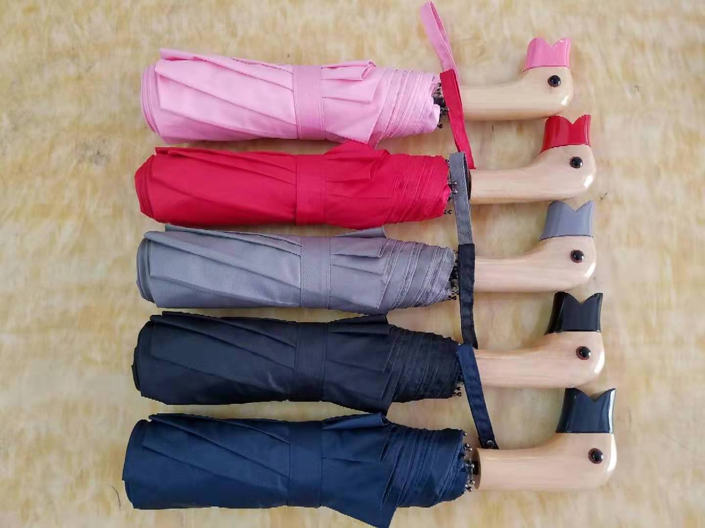 New Invention Fashion Duck Head Wooden Handle Umbrella Paraguas Compact Folding Travel Custom Umbrella with Logo Printing