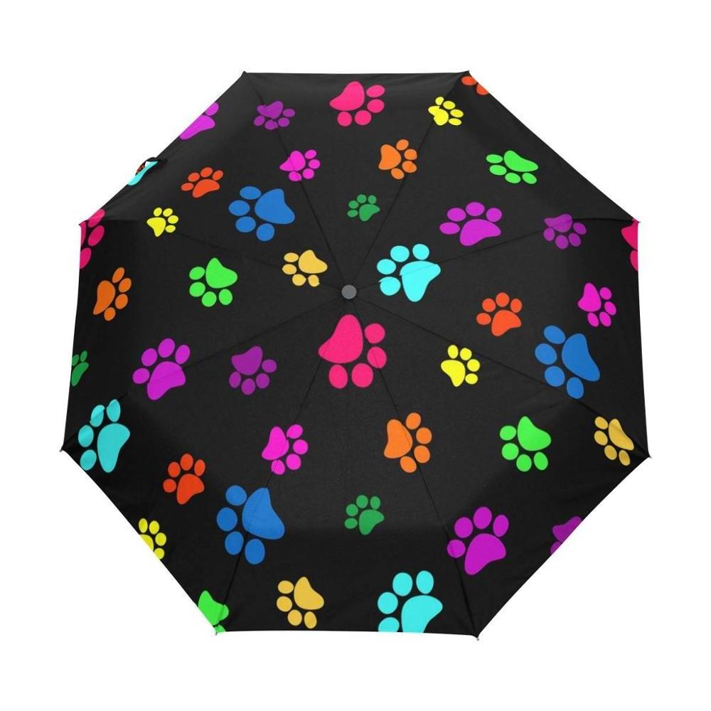 Colorful Dog Paw Print Compact Travel Umbrella Full Color Printed Umbrella Anti-UV Protective Waterproof Umbrella Automatic Open