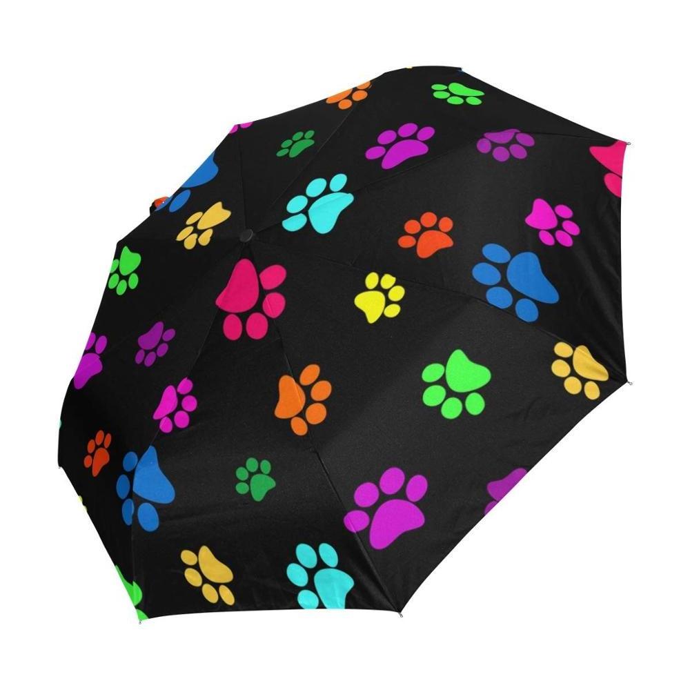 Colorful Dog Paw Print Compact Travel Umbrella Full Color Printed Umbrella Anti-UV Protective Waterproof Umbrella Automatic Open