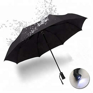 Custom LED Light Umbrella 3 Fold Automatic Flashlight Safety Umbrella with LED Light Handle