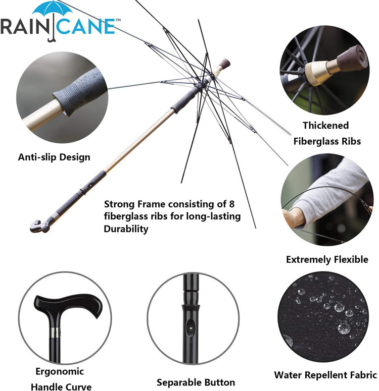 23 Inch Top Quality Strong And Durable Windproof Adjustable Walking Stick Umbrella For Old Man