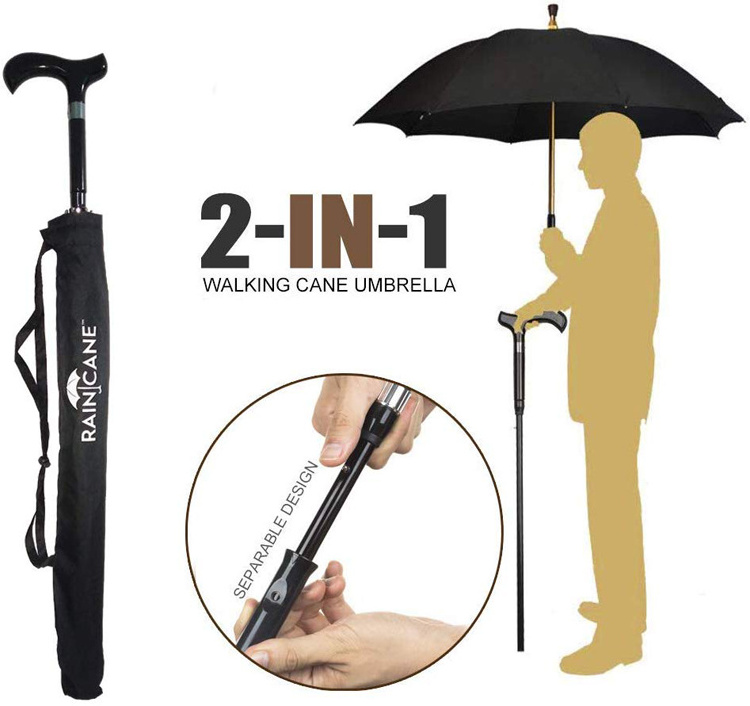 23 Inch Top Quality Strong And Durable Windproof Adjustable Walking Stick Umbrella For Old Man