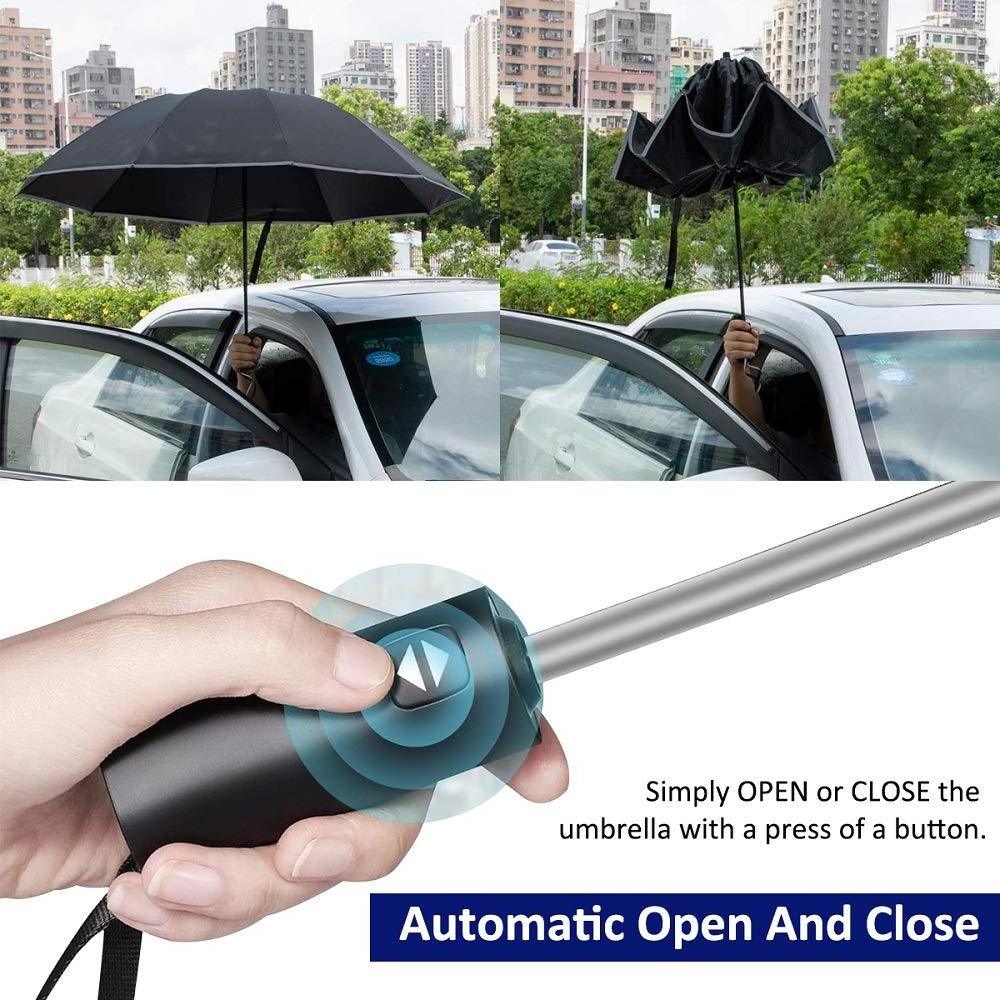 Inverted Umbrella Windproof Umbrella Compact Folding Reverse Umbrella with Reflective Stripe 10 Ribs Auto Open and Close