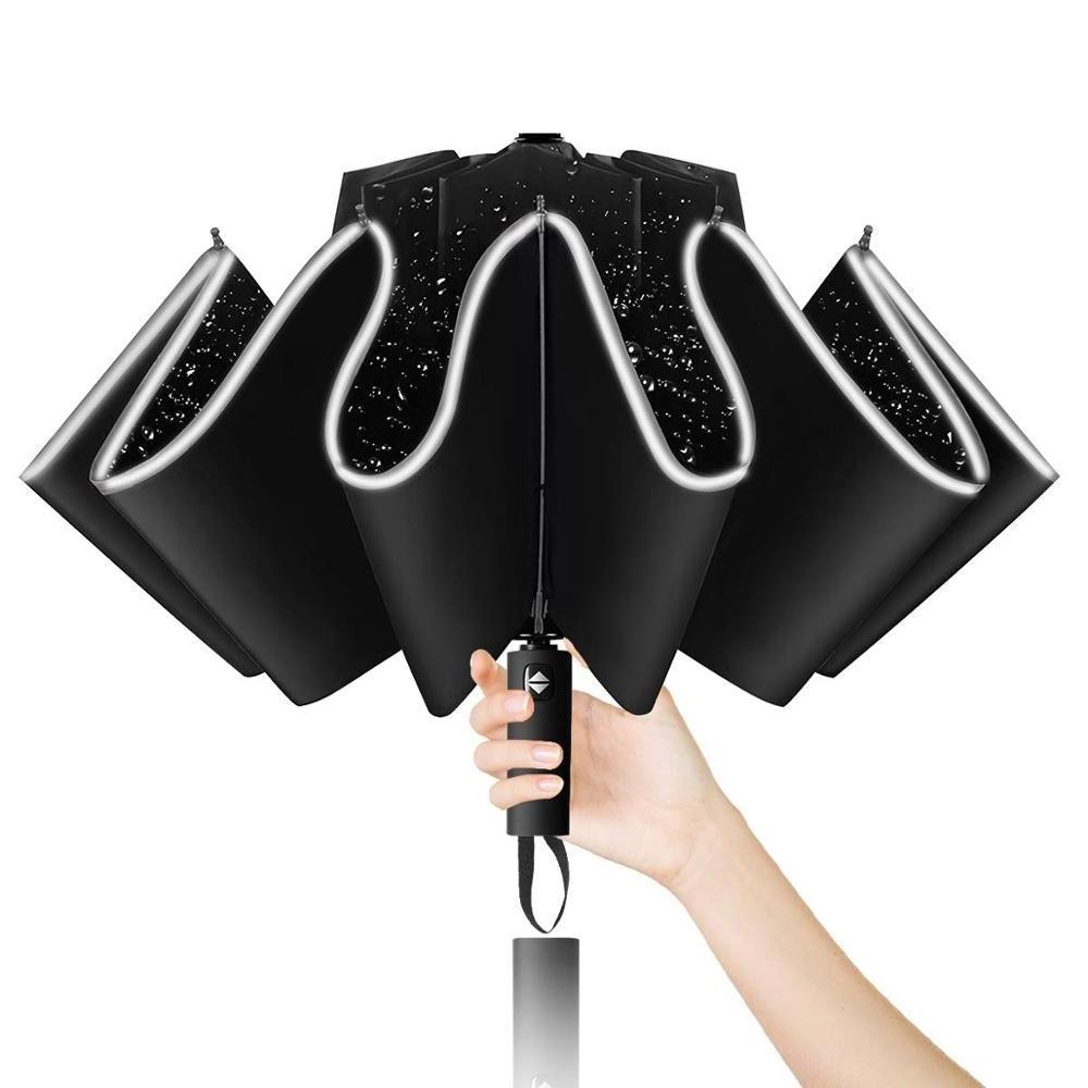 Inverted Umbrella Windproof Umbrella Compact Folding Reverse Umbrella with Reflective Stripe 10 Ribs Auto Open and Close