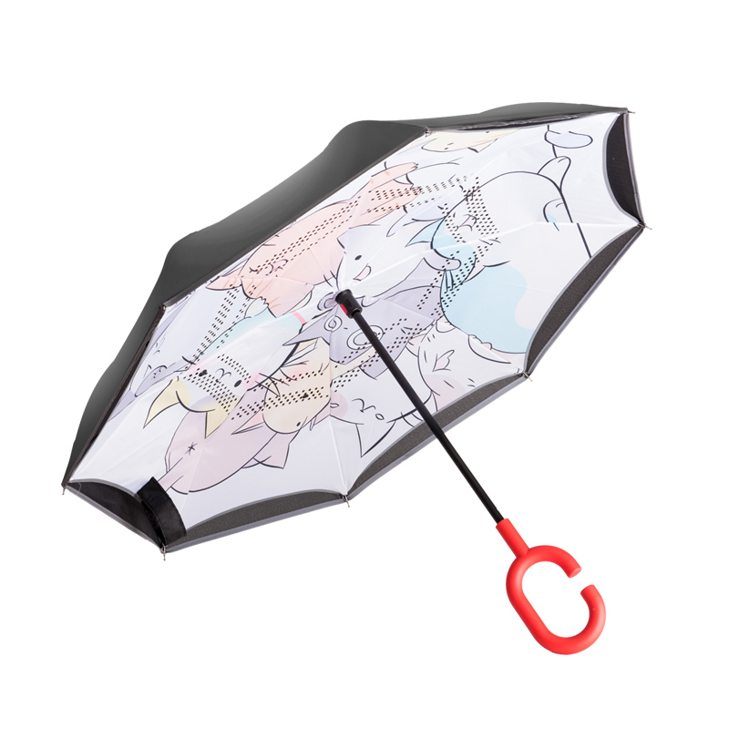 Manual Open Hands Free C Shape Handle Reverse Umbrella Inside Out Inverted Umbrella