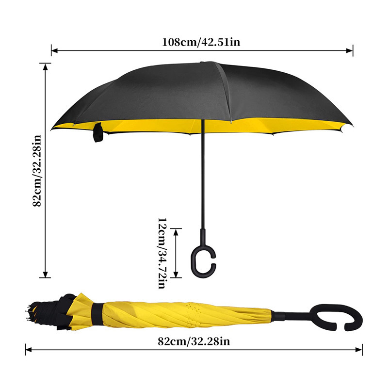 Novelty reverse inverted umbrella with c handle double layer upside down reversible umbrella paraguas reversibles sombrillas