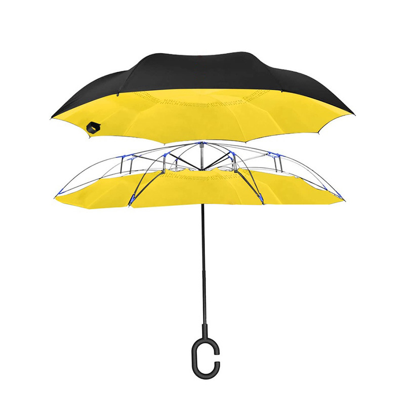 Novelty reverse inverted umbrella with c handle double layer upside down reversible umbrella paraguas reversibles sombrillas