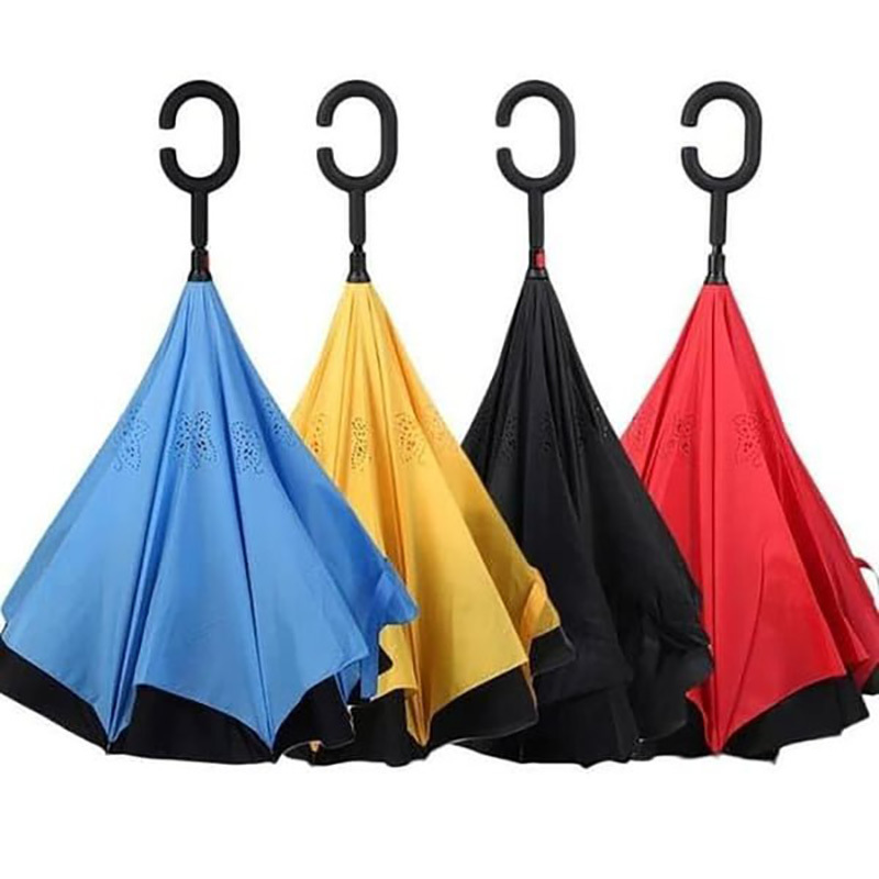 Novelty reverse inverted umbrella with c handle double layer upside down reversible umbrella paraguas reversibles sombrillas