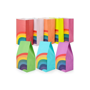 Customize Colorful Party Favor Bags Rainbow Party Favor Kraft Paper Candy Goody Bag for Kids Birthday Parties Candy Gift Bags