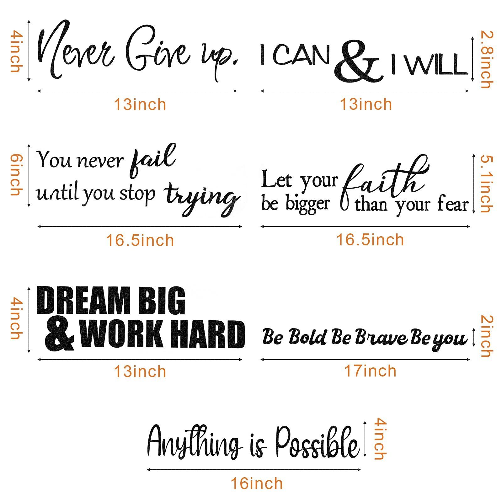 Wall Quotes Stickers Inspirational Quotes Decals Peel and Stick Motivational Wall Decals for Bedroom Living Room Office Bathroom