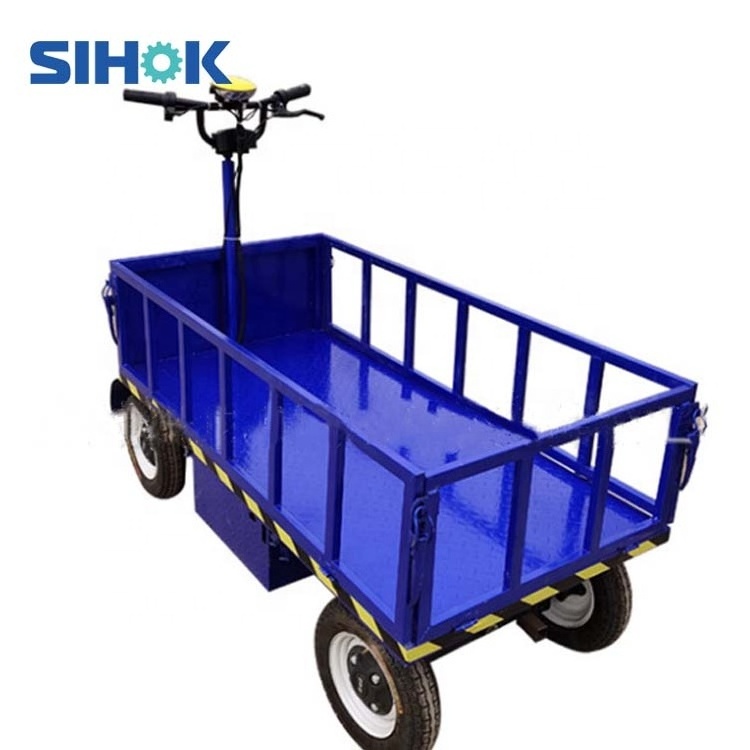 China 4 wheels steel heavy duty platform trolleys 800kg loading cargo carrier battery operated electric flatbed trolley