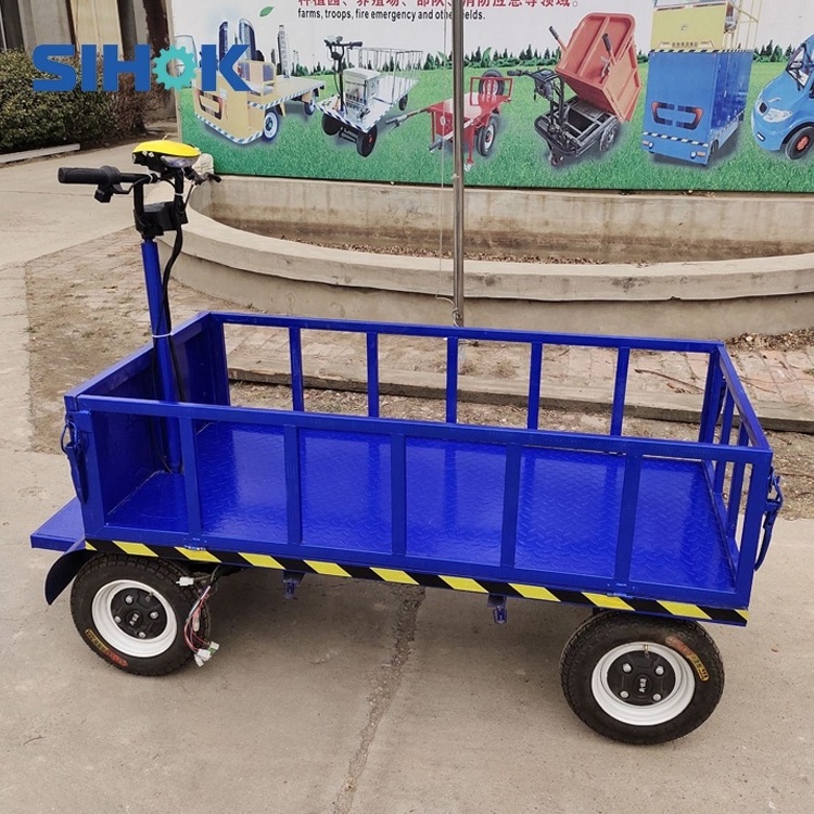 China 4 wheels steel heavy duty platform trolleys 800kg loading cargo carrier battery operated electric flatbed trolley