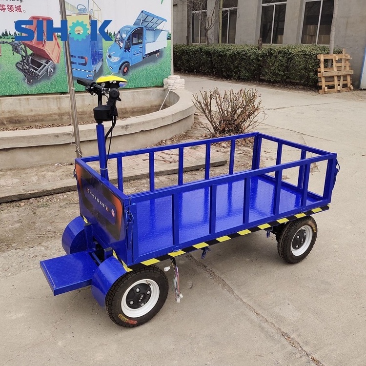 China 4 wheels steel heavy duty platform trolleys 800kg loading cargo carrier battery operated electric flatbed trolley