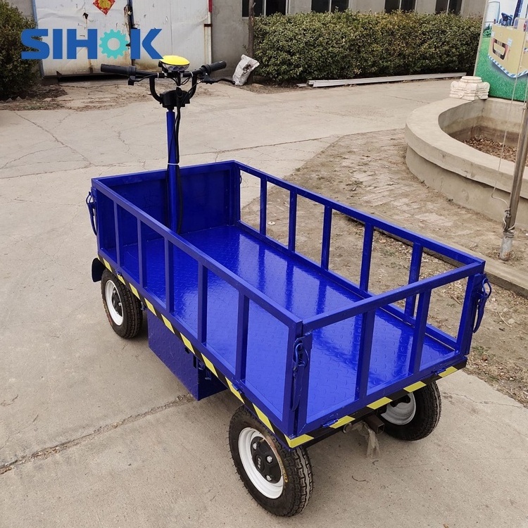 China 4 wheels steel heavy duty platform trolleys 800kg loading cargo carrier battery operated electric flatbed trolley