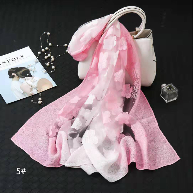 Fashion spring cut flowers color gradient organza silk scarf summer jacquard silk scarf for women