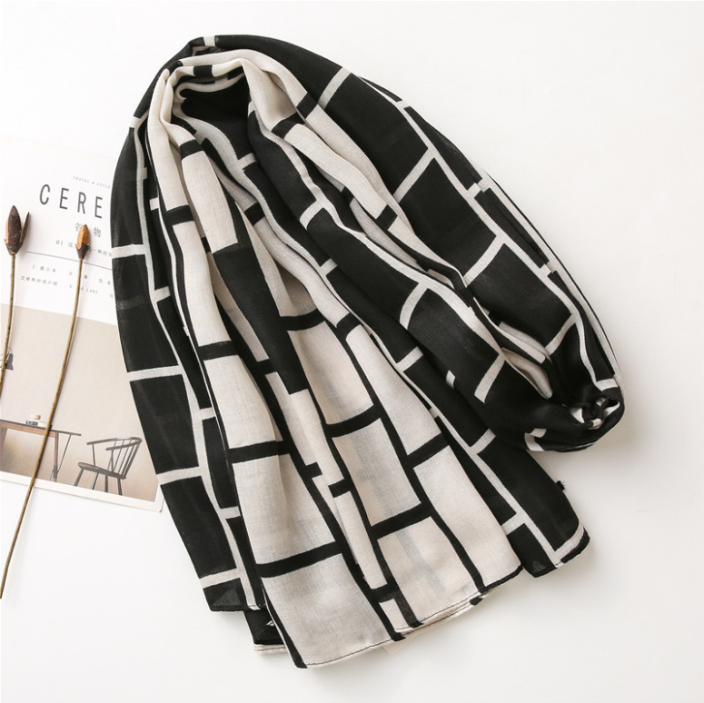 Simple item plaid printed scarf popular black white lady scarf ethnic hijab