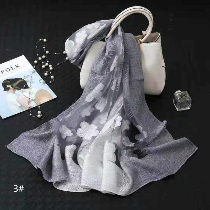 Fashion spring cut flowers color gradient organza silk scarf summer jacquard silk scarf for women