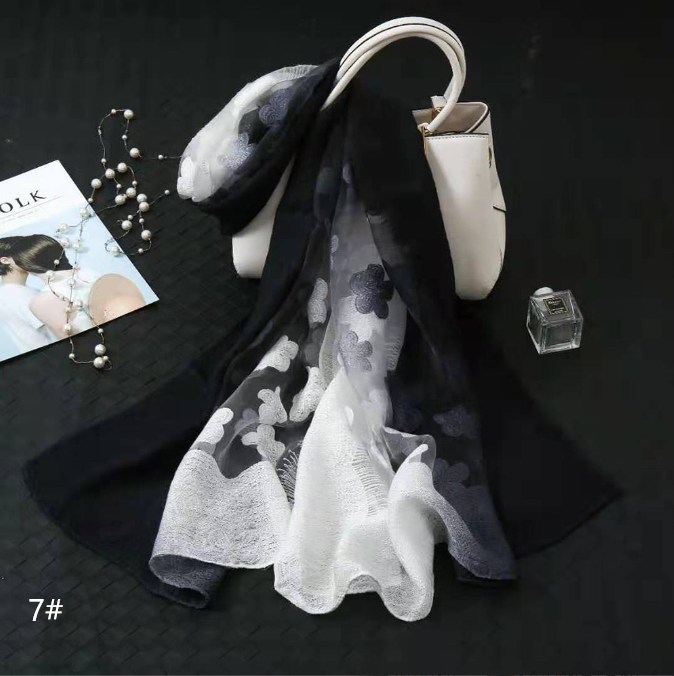 Fashion spring cut flowers color gradient organza silk scarf summer jacquard silk scarf for women