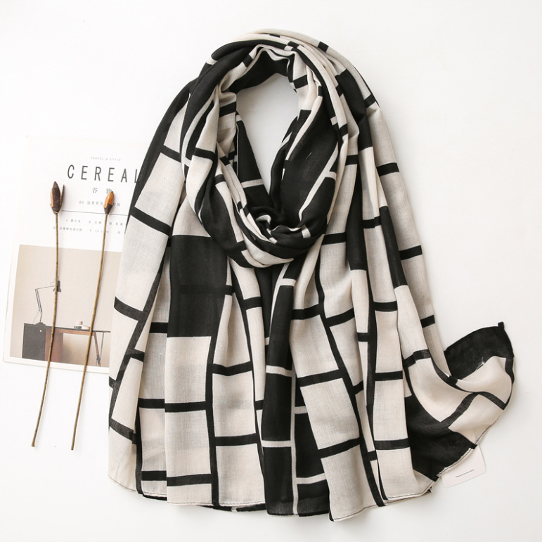 Simple item plaid printed scarf popular black white lady scarf ethnic hijab