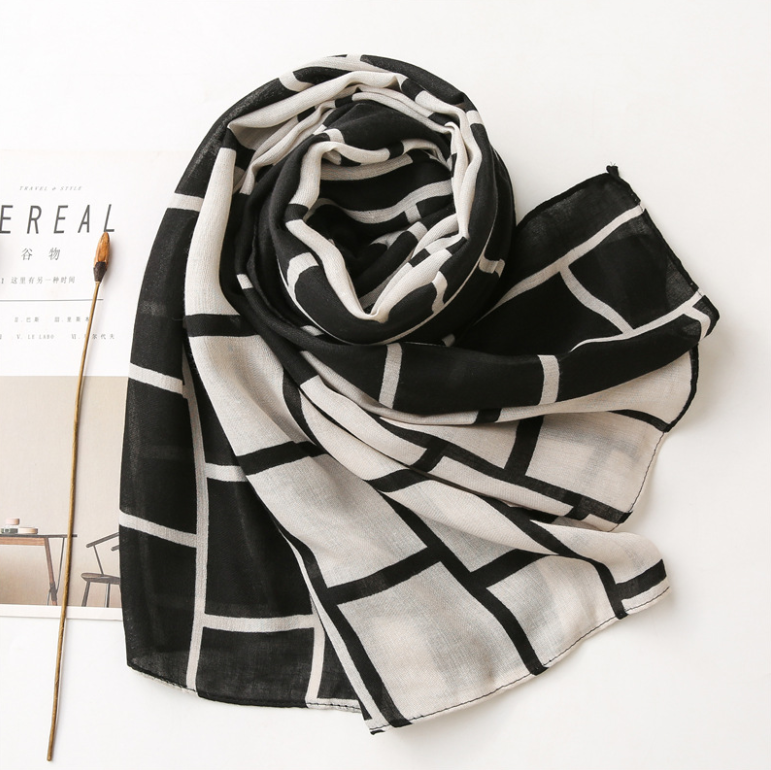 Simple item plaid printed scarf popular black white lady scarf ethnic hijab