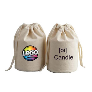 Hot Sale Eco Friendly 100% Organic Drawstring Cotton Fabric Candle Bag Round Bottom Natural Canvas Cosmetic Gift Pouch