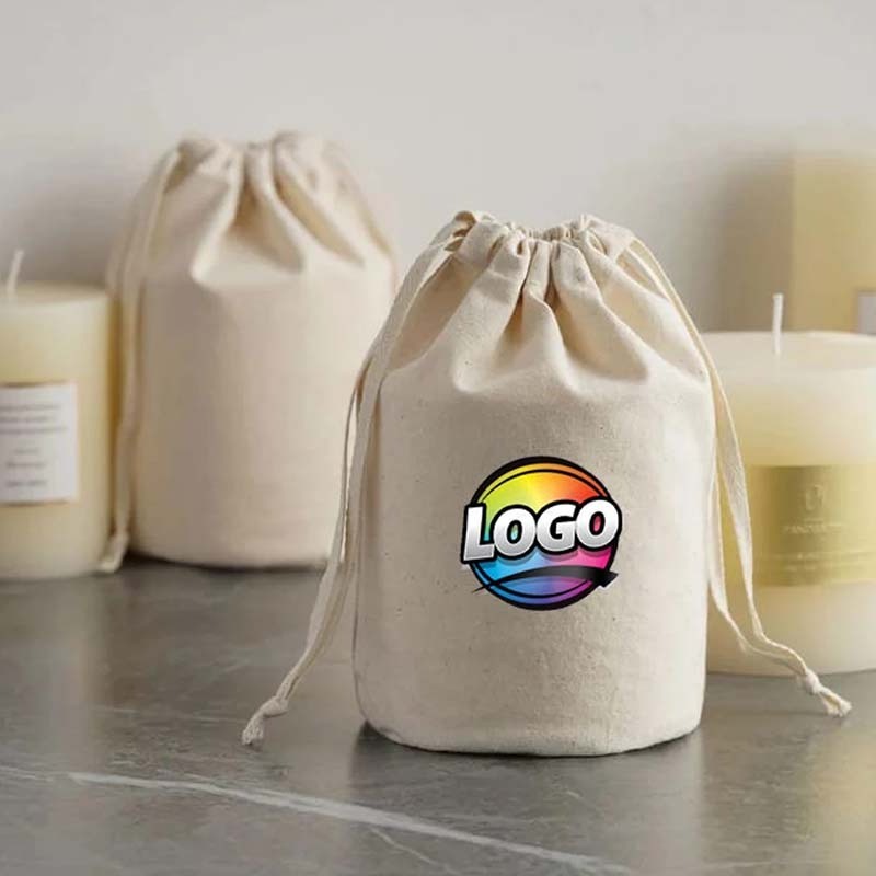 Hot Sale Eco Friendly 100% Organic Drawstring Cotton Fabric Candle Bag Round Bottom Natural Canvas Cosmetic Gift Pouch