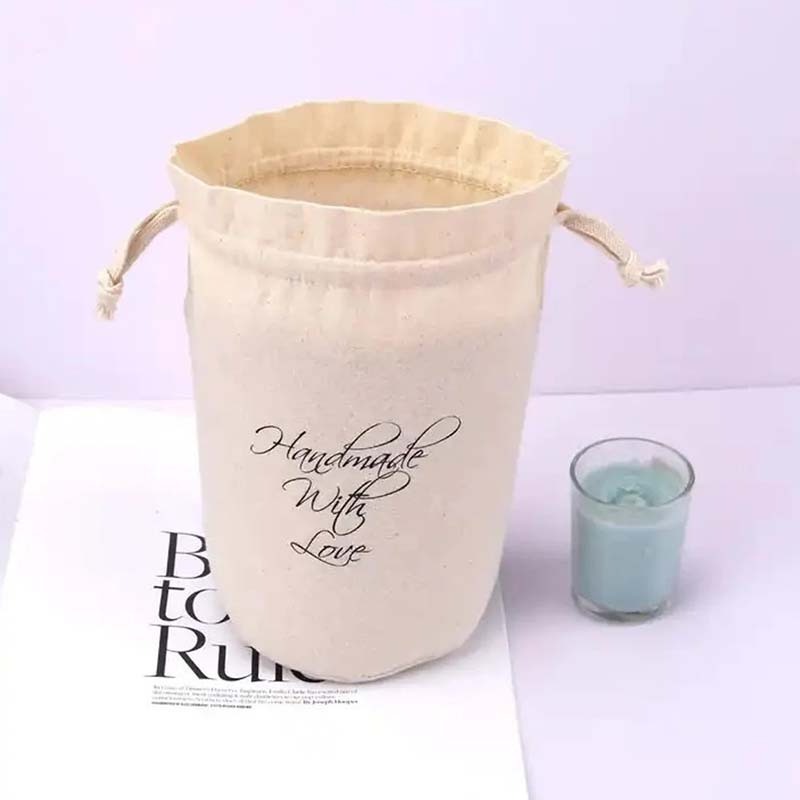 Hot Sale Eco Friendly 100% Organic Drawstring Cotton Fabric Candle Bag Round Bottom Natural Canvas Cosmetic Gift Pouch