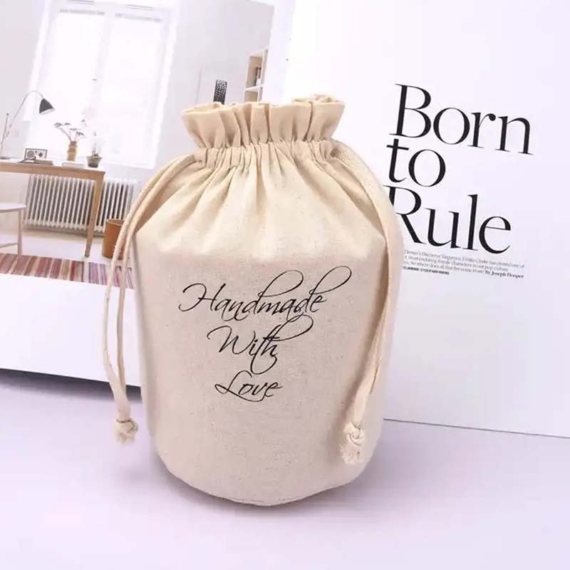 Hot Sale Eco Friendly 100% Organic Drawstring Cotton Fabric Candle Bag Round Bottom Natural Canvas Cosmetic Gift Pouch