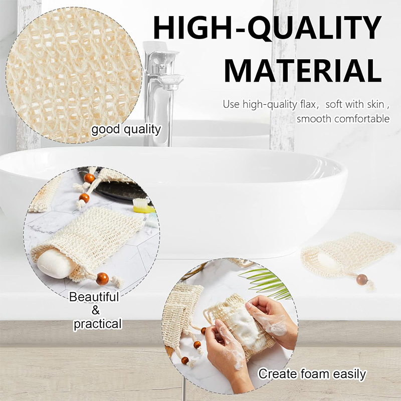 Eco Friendly Natural Exfoliating Bath Sisal Soap Net Mesh Drawstring Pouch Bag Biodegradable Organic Hemp Cotton Sisal Soap Bag