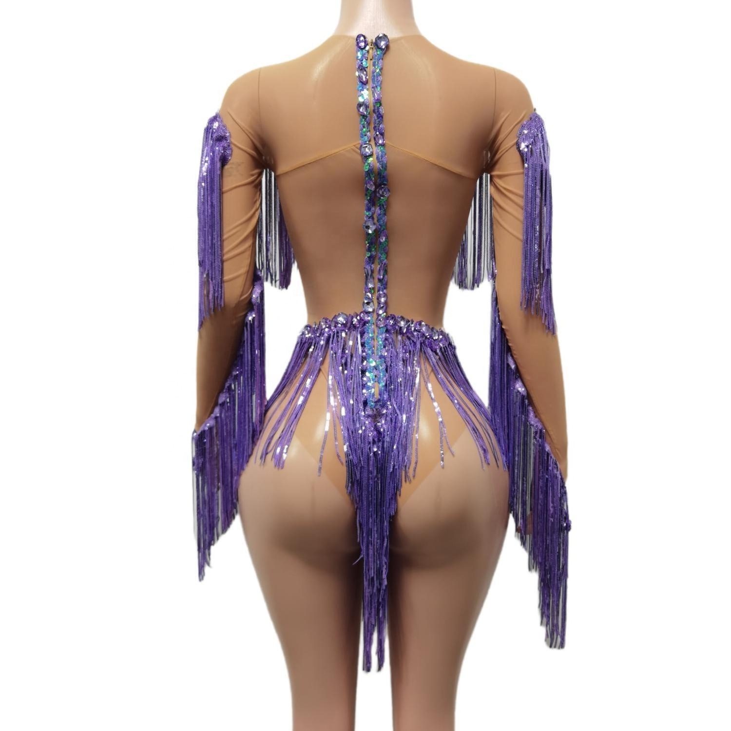 Shiny Bling Sequin Tassel One Piece Short Jumpsuit Showgirl Romper Night Club Dancer Leotard Women Sexy Rhinestone Bodysuits